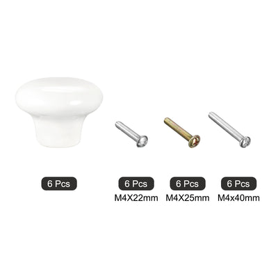 Harfington Uxcell Ceramic Drawer Knobs 6pcs Mushroom Shape Pulls 0.94"x1.26" for Dresser(White)