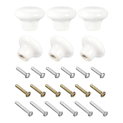 Harfington Uxcell Ceramic Drawer Knobs 6pcs Mushroom Shape Pulls 0.94"x1.26" for Dresser(White)