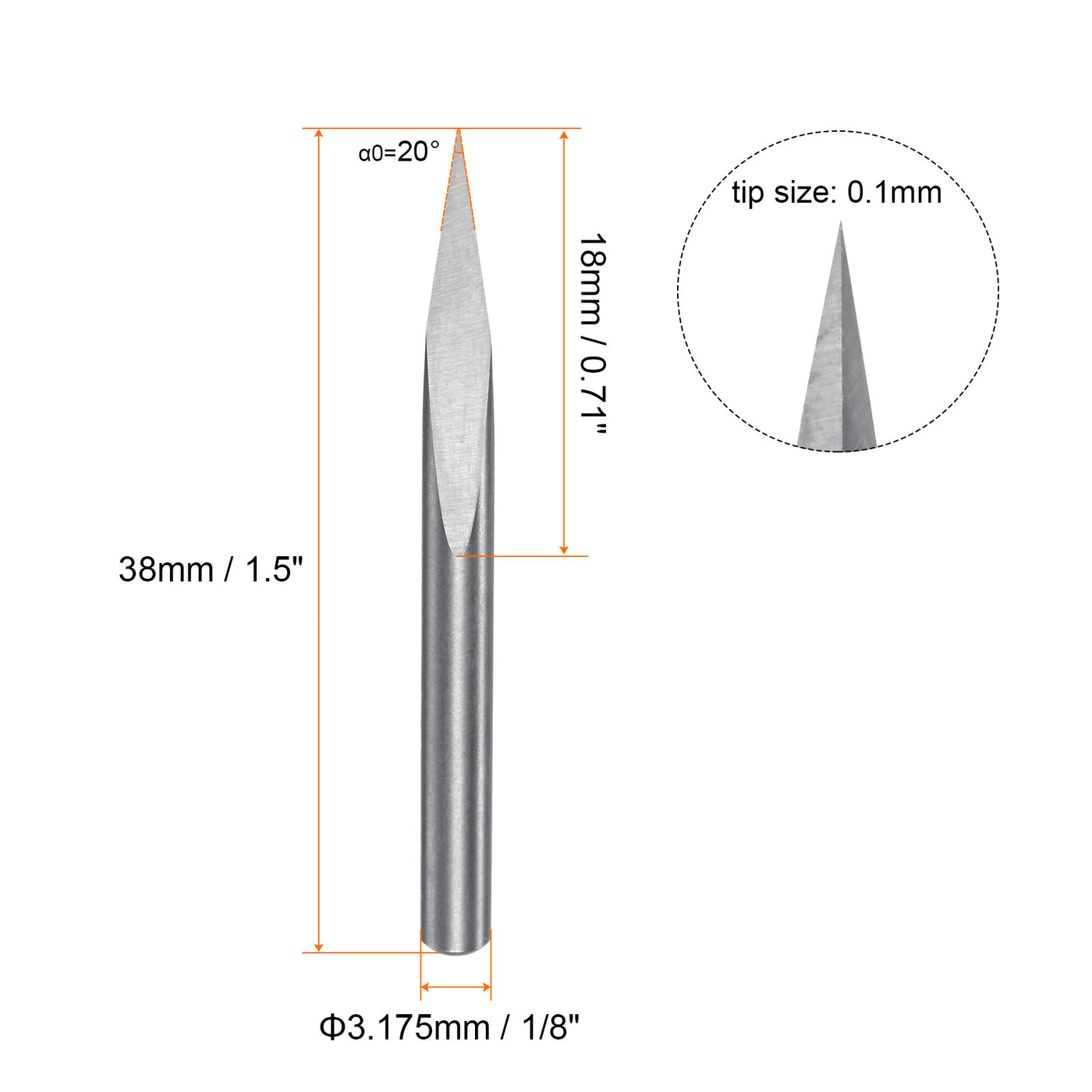 Harfington 1/8" Shank 0.1mm Tip 20 Degree Carbide Engraving CNC Bit with Plastic Box 2pcs