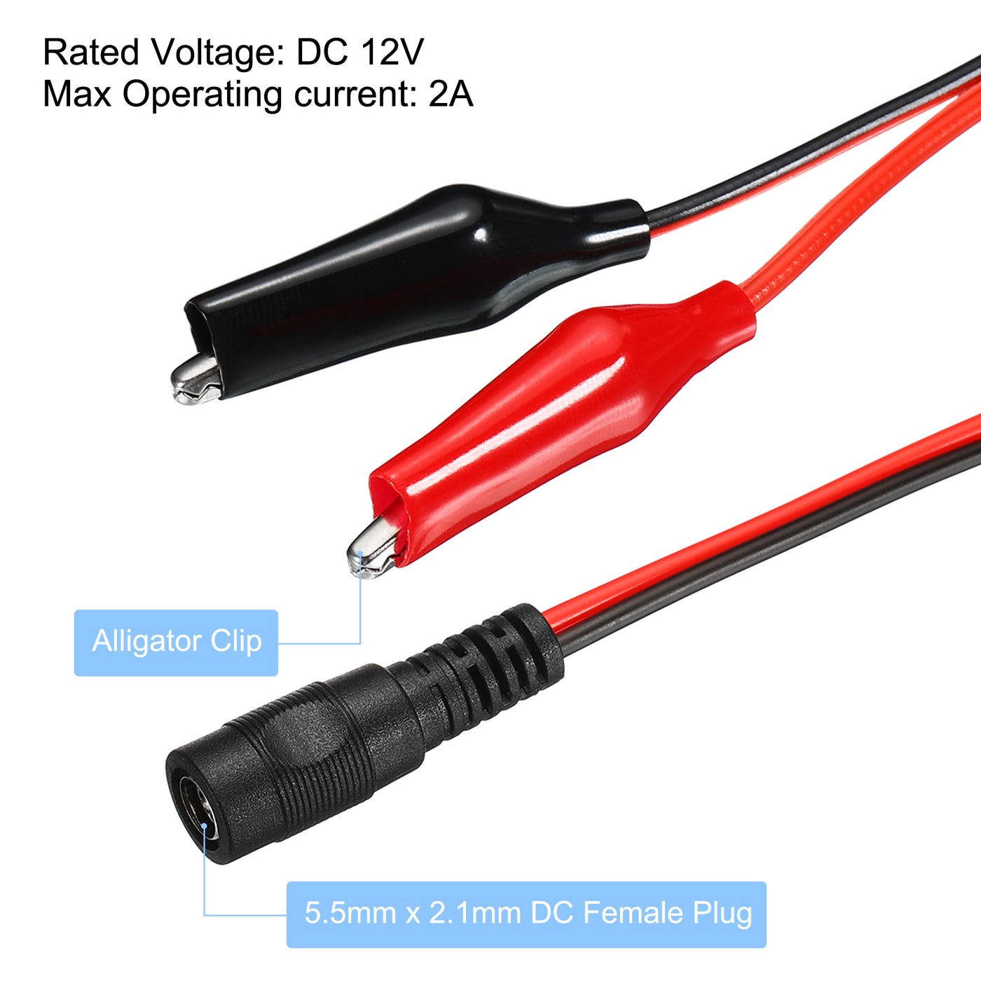 Harfington DC Power Extension Cable DC Female Plug to Alligator Clip Cord Connector for LED Strip CCTV