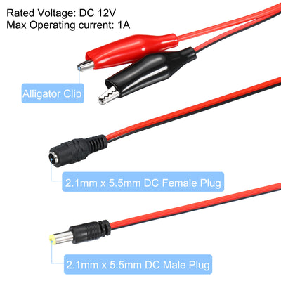 Harfington DC Power Extension Cable DC Male Female Plug to Alligator Clip Cord for LED Strip CCTV