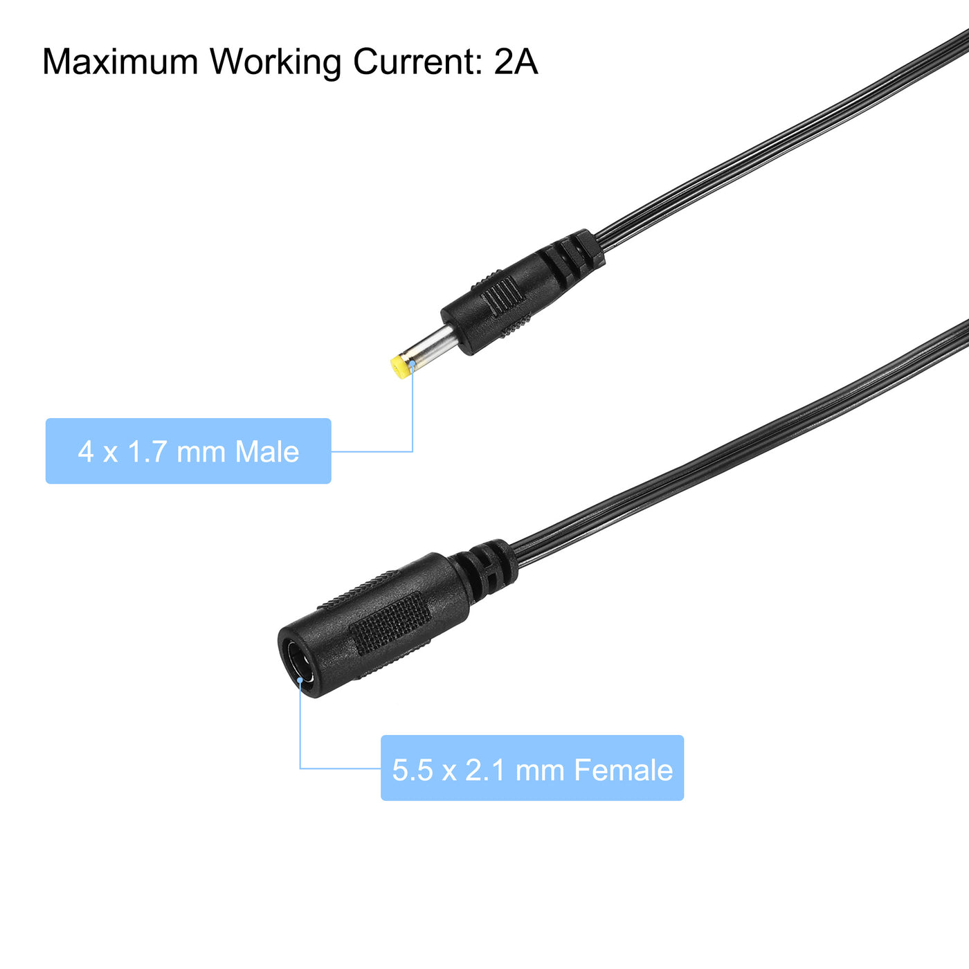 Harfington 2Pcs DC 5.5x2.1mm Female to 2.5x0.7mm Male Extension Cable Adapter Cord Black