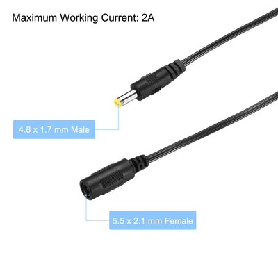 Harfington 2Pcs DC 5.5x2.1mm Female to 2.5x0.7mm Male Extension Cable Adapter Cord Black