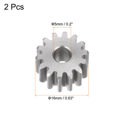 Harfington 2pcs Flat Spur Gear 5mm Inner Aperture 14T 1 Module Stainless Steel Motor Gear