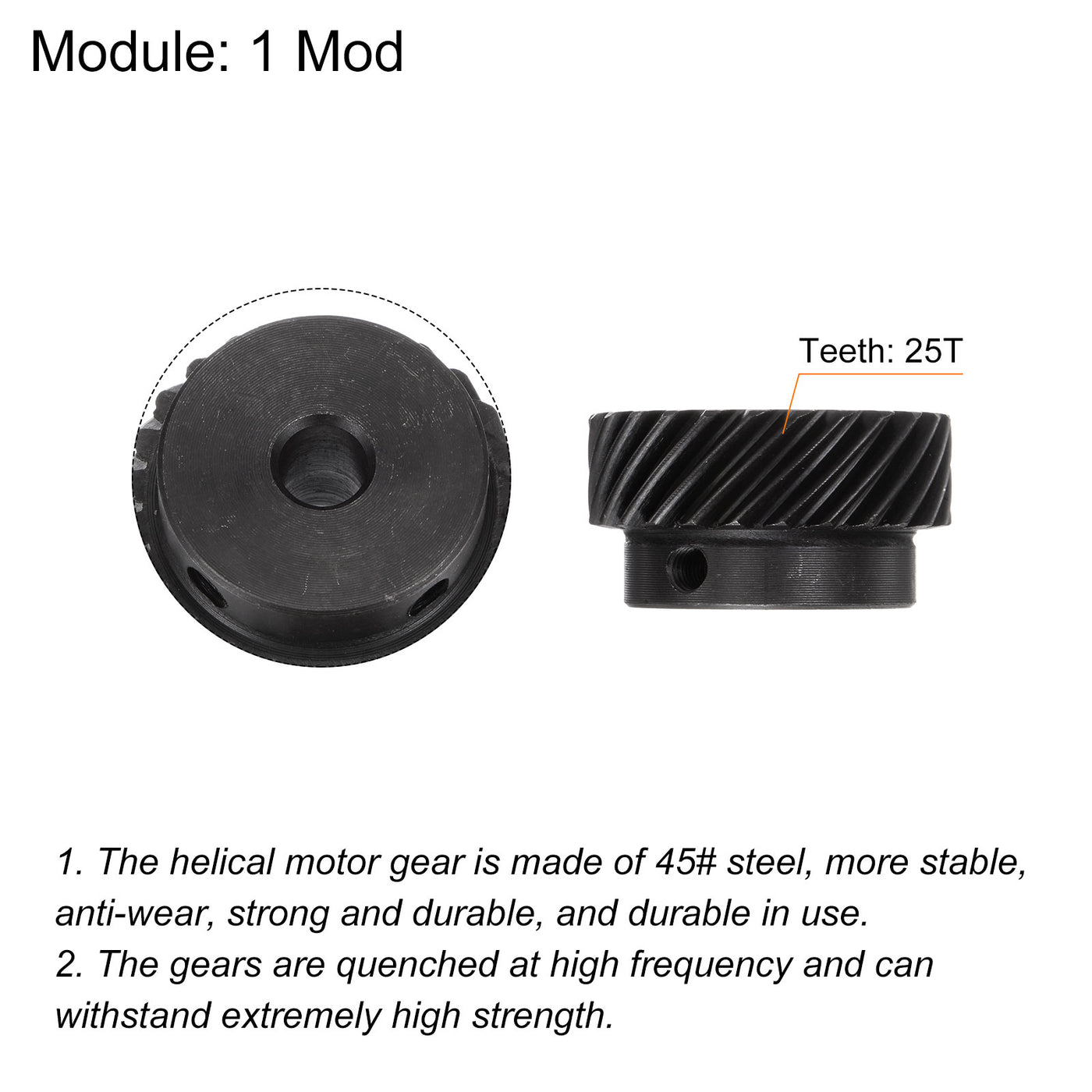 uxcell Uxcell 8mm Aperture 25T Helical Gear 1 Mod Hardened Steel Motor Gear, Right Direction