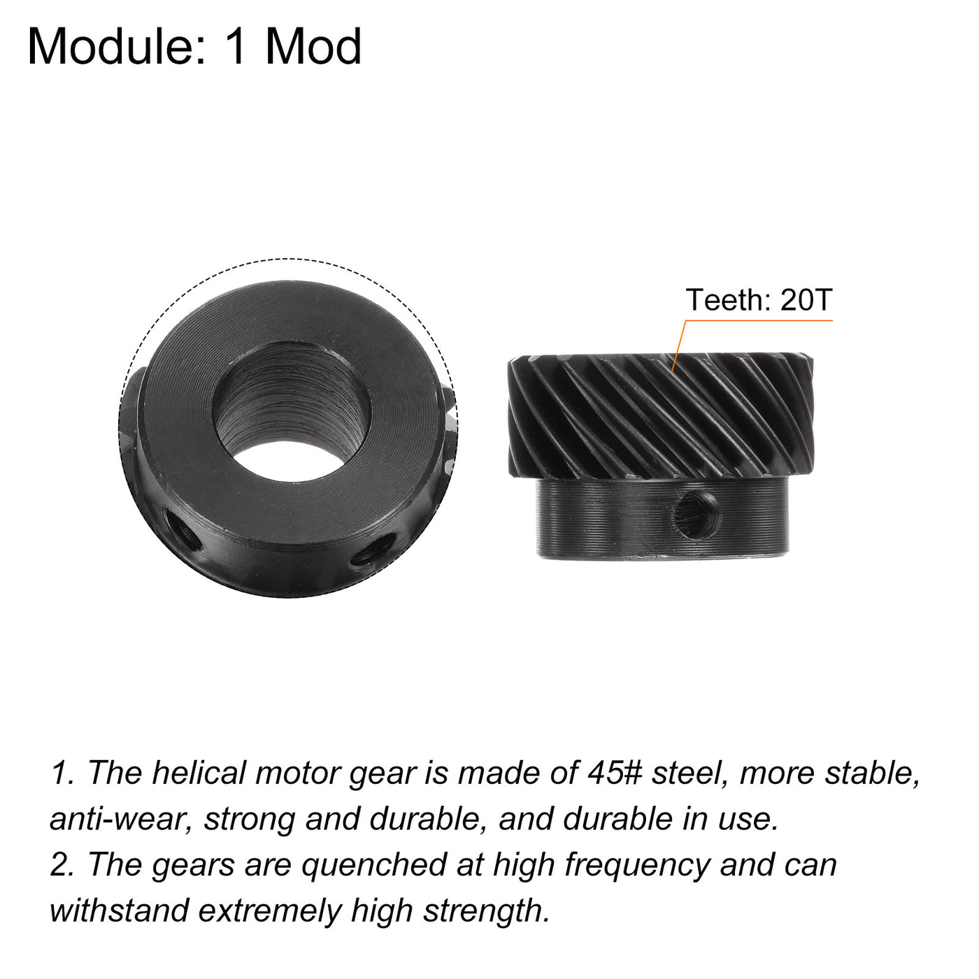 uxcell Uxcell 12mm Aperture 20T Helical Gear 1 Mod Hardened Steel Motor Gear, Left Direction