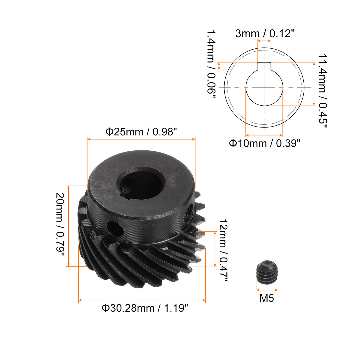 uxcell Uxcell 10mm 20T Spirale 1 Mod Gehärtet 45# Stahl 3x1.4mm Passfedernut Linke Richtung