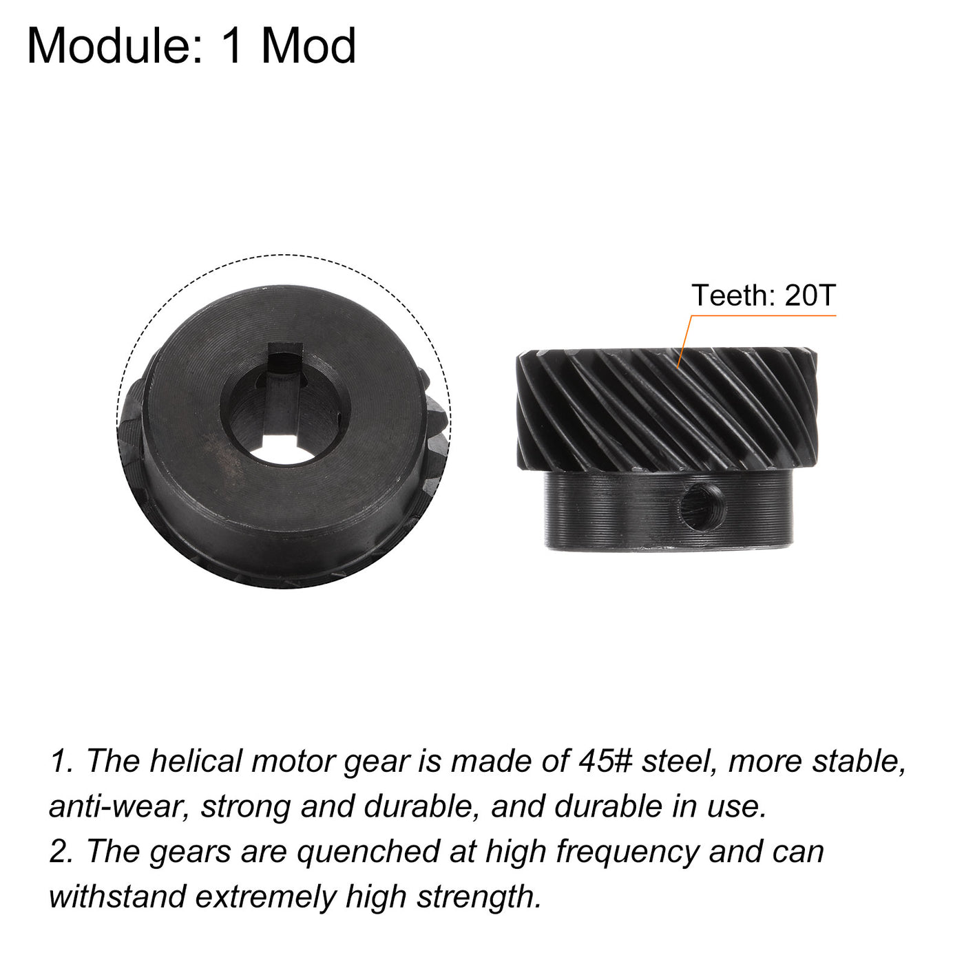 uxcell Uxcell 10mm 20T Spirale 1 Mod Gehärtet 45# Stahl 3x1.4mm Passfedernut Linke Richtung