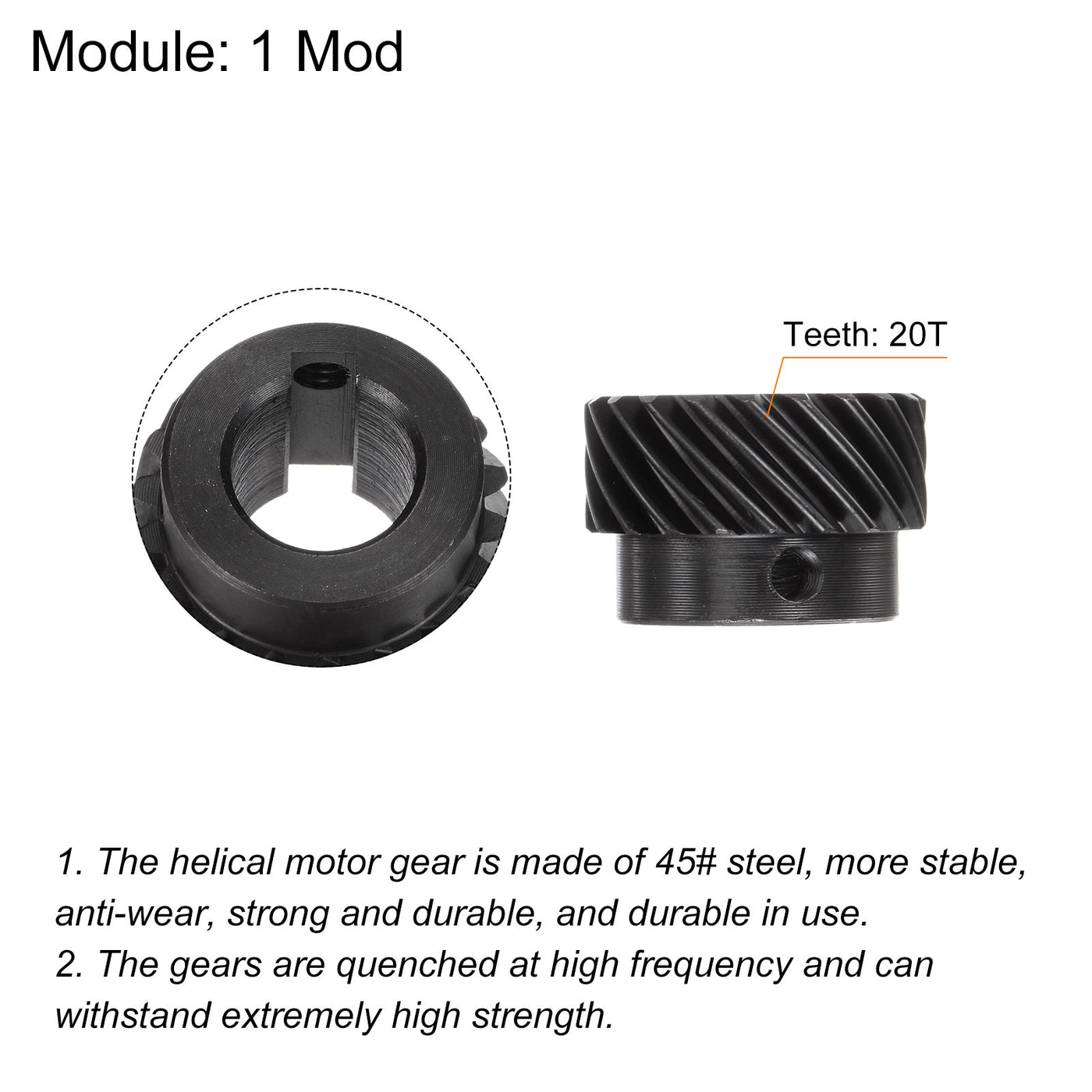 uxcell Uxcell 14mm Aperture 20T Helical Gear 1 Mod 5x2.3mm Keyway Motor Gear, Left Direction