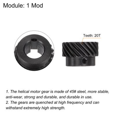 Harfington Uxcell 14mm Aperture 20T Helical Gear 1 Mod 5x2.3mm Keyway Motor Gear, Left Direction