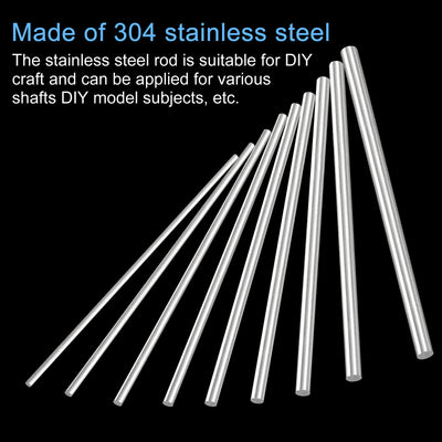 Harfington 304 Stainless Steel Round Rods, 0.5mm x 200mm Solid Shaft Rods Pack of 20