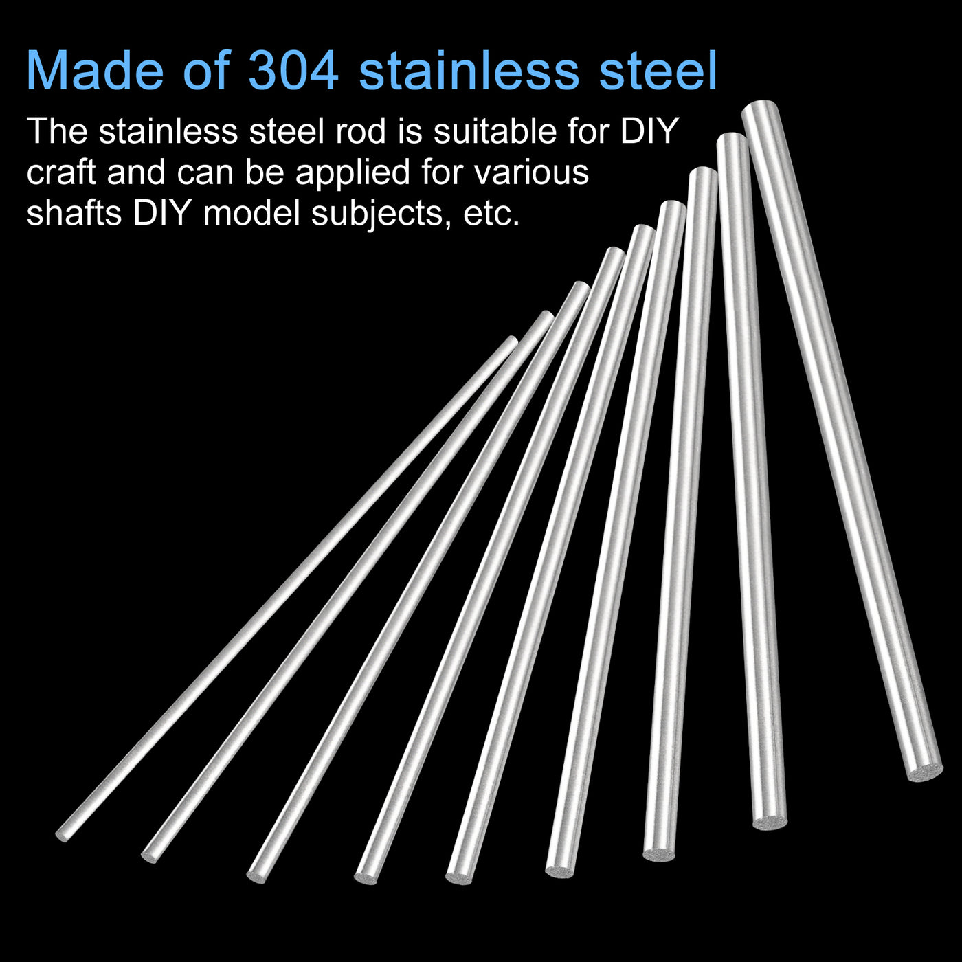 Harfington 304 Stainless Steel Round Rods, 0.5mm x 250mm Solid Shaft Rods Pack of 10