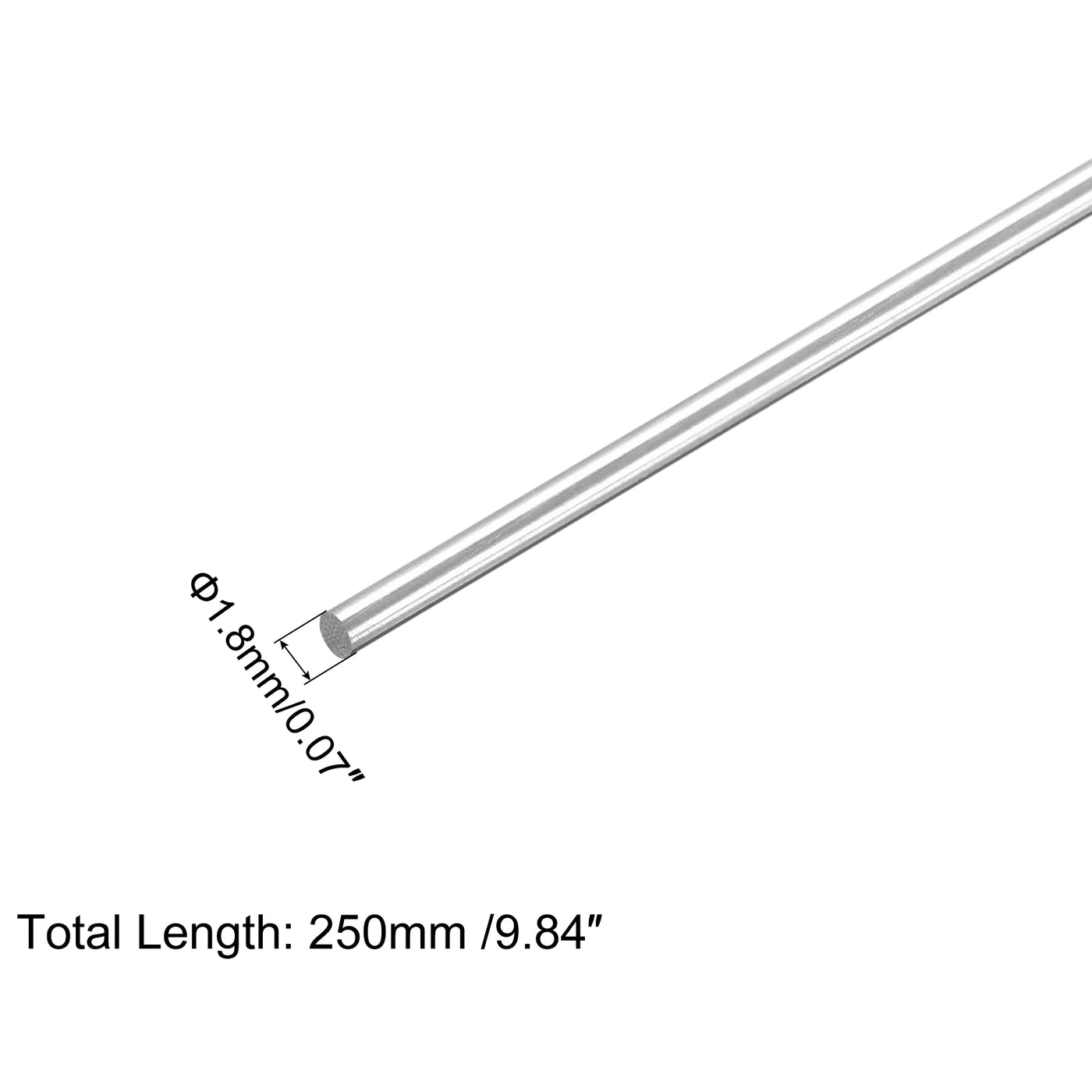 Harfington 304 Stainless Steel Round Rods, 1.8mm x 250mm Solid Shaft Rods Pack of 10