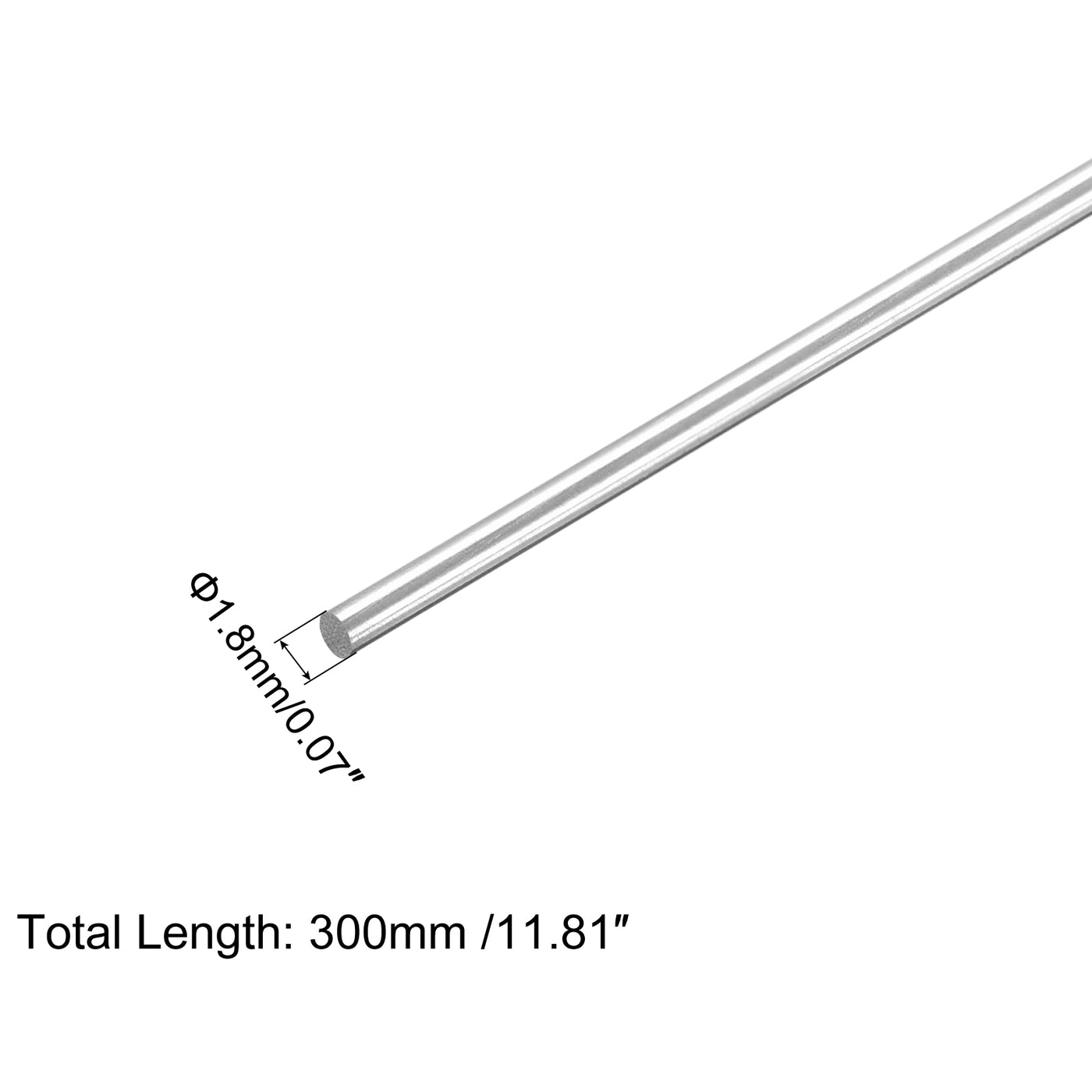 Harfington 304 Stainless Steel Round Rods, 1.8mm x 300mm Solid Shaft Rods Pack of 5