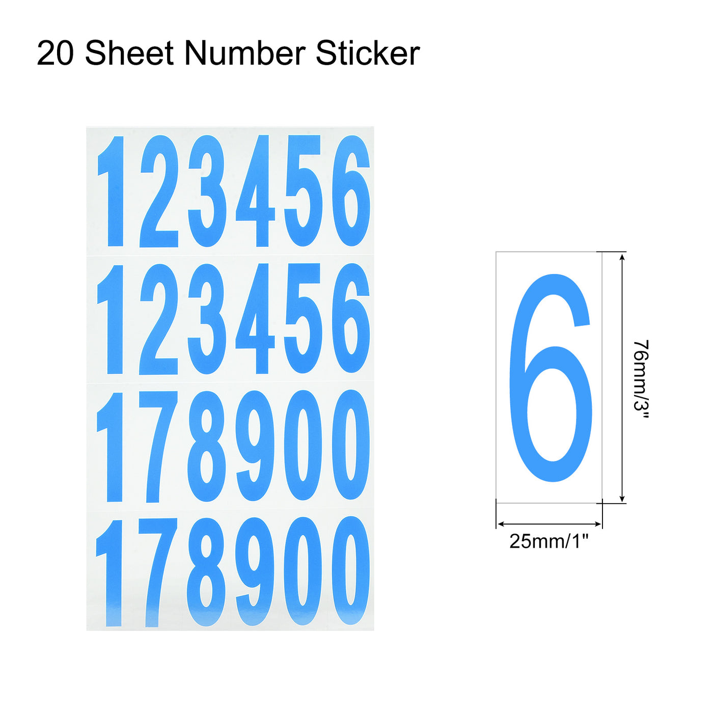 Harfington Number Stickers Mailbox Numbers Self Adhesive 12345178900 76x25mm Blue on White for Residence Mailbox Signs, 20 Sheets(480pcs)