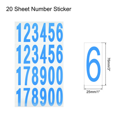 Harfington Number Stickers Mailbox Numbers Self Adhesive 12345178900 76x25mm Blue on White for Residence Mailbox Signs, 20 Sheets(480pcs)