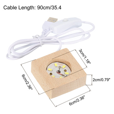 Harfington LED Wooden Ball Stand Holders Displays Base 6x6x2cm White Light Square Pack of 2