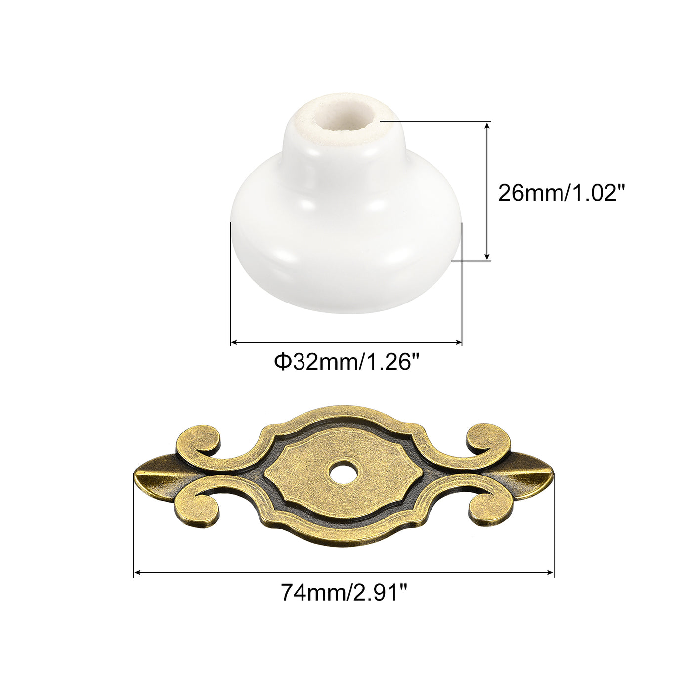 uxcell Uxcell 32x26mm Vintage Ceramic Drawer Knobs Pulls for Dresser Bronze/White 6Pcs