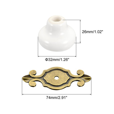 Harfington Uxcell 32x26mm Vintage Ceramic Drawer Knobs Pulls for Dresser Bronze/White 6Pcs