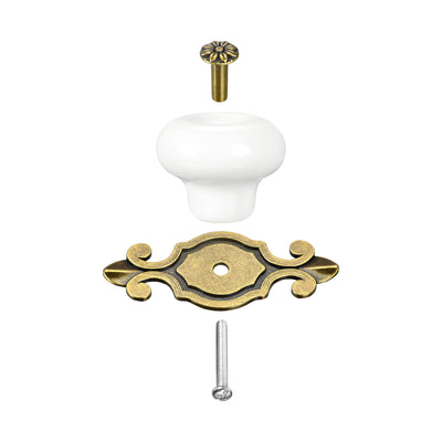 Harfington Uxcell 32x26mm Vintage Ceramic Drawer Knobs Pulls for Dresser Bronze/White 6Pcs