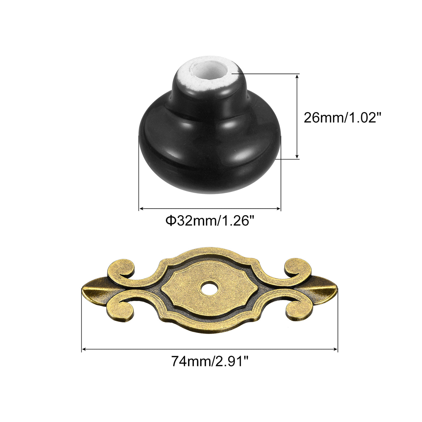 uxcell Uxcell 32x26mm Vintage Ceramic Drawer Knobs Pulls for Dresser Bronze/Black 6Pcs