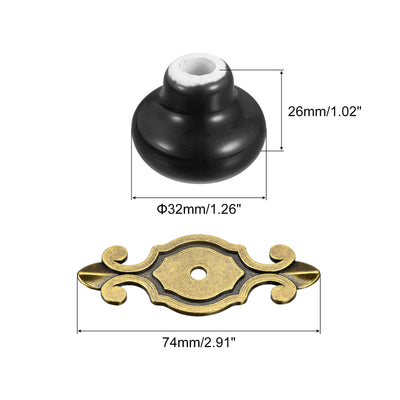 Harfington Uxcell 32x26mm Vintage Ceramic Drawer Knobs Pulls for Dresser Bronze/Black 6Pcs