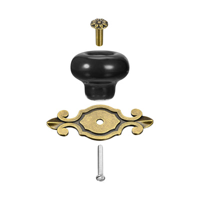 Harfington Uxcell 32x26mm Vintage Ceramic Drawer Knobs Pulls for Dresser Bronze/Black 6Pcs