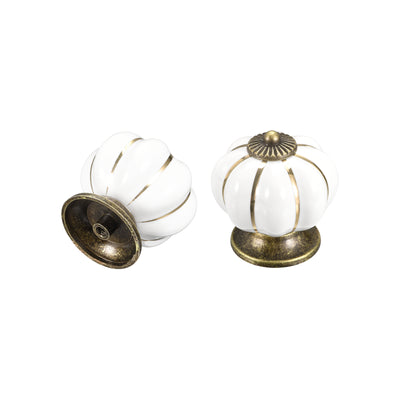 Harfington Uxcell 40x40mm Pumpkin Shape Vintage Ceramic Drawer Knobs for Dresser White 4Pcs