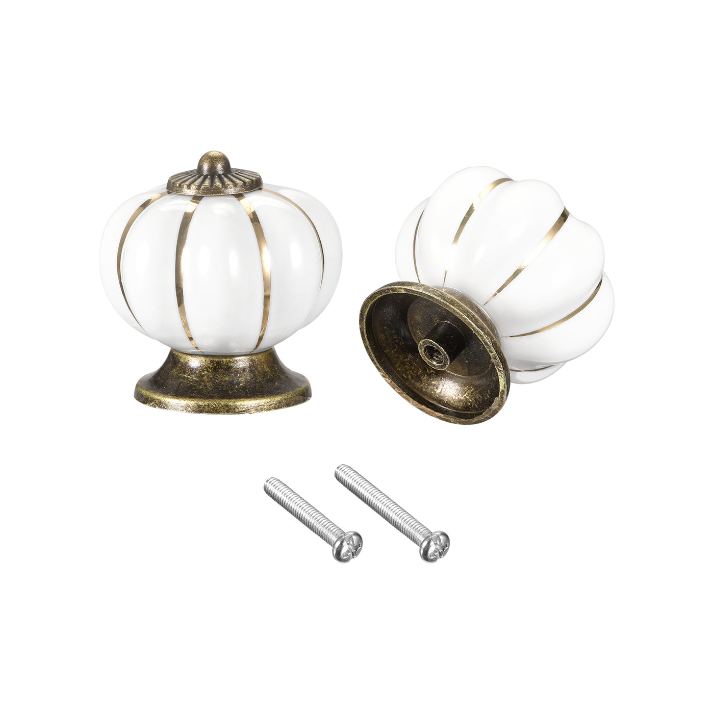 uxcell Uxcell 40x40mm Pumpkin Shape Vintage Ceramic Drawer Knobs for Dresser White 4Pcs