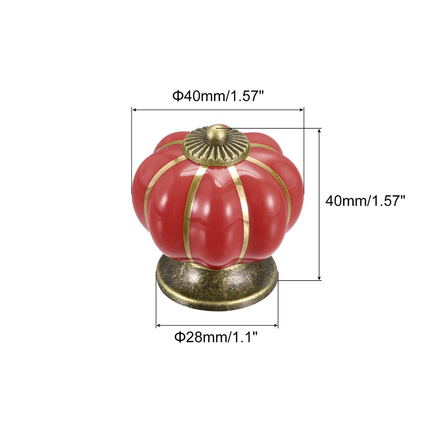 uxcell Uxcell 40x40mm Pumpkin Shape Vintage Ceramic Drawer Knobs for Dresser Red 4Pcs