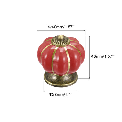 Harfington Uxcell 40x40mm Pumpkin Shape Vintage Ceramic Drawer Knobs for Dresser Red 4Pcs