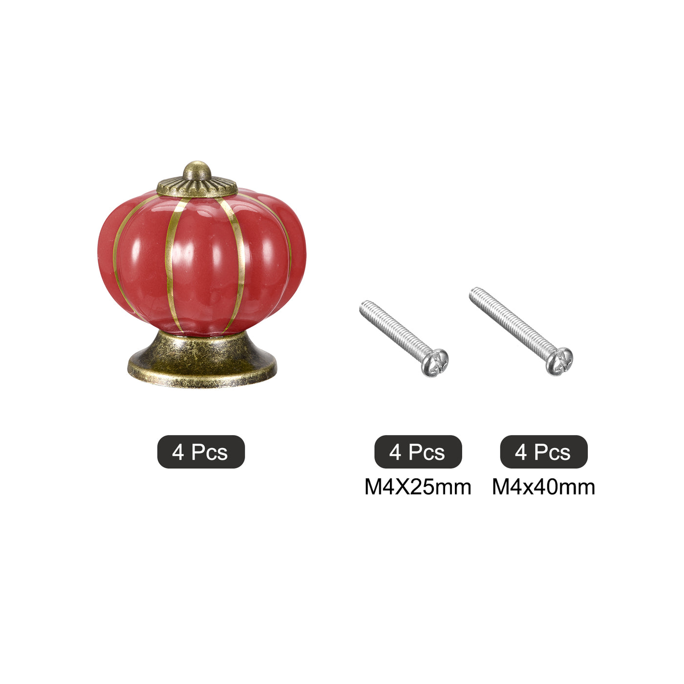 uxcell Uxcell 40x40mm Pumpkin Shape Vintage Ceramic Drawer Knobs for Dresser Red 4Pcs