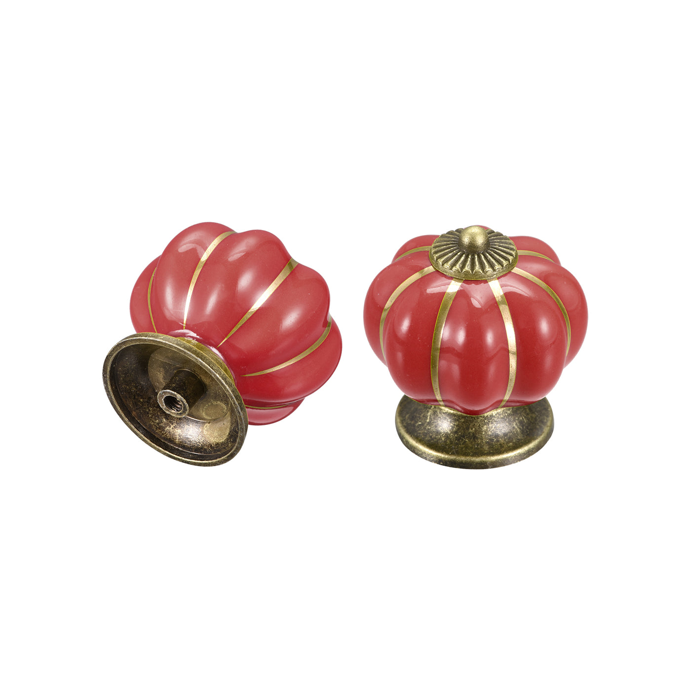 uxcell Uxcell 40x40mm Pumpkin Shape Vintage Ceramic Drawer Knobs for Dresser Red 4Pcs