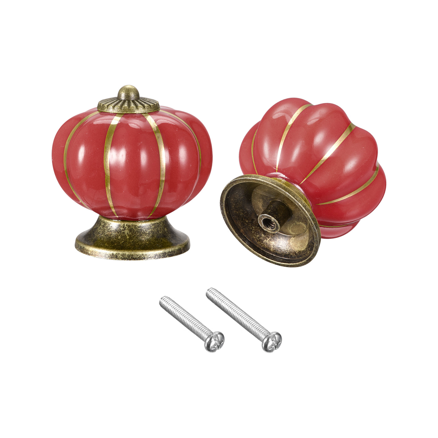 uxcell Uxcell 40x40mm Pumpkin Shape Vintage Ceramic Drawer Knobs for Dresser Red 4Pcs