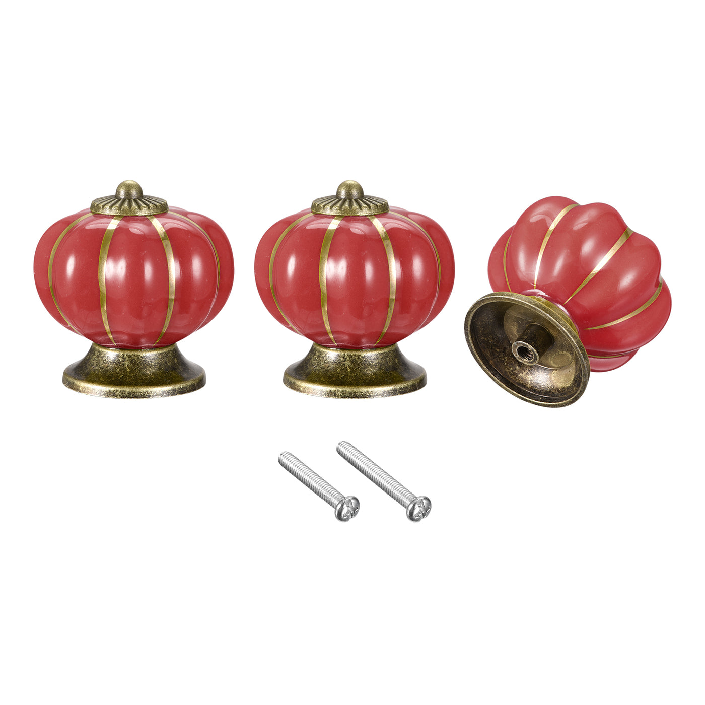 uxcell Uxcell 40x40mm Pumpkin Shape Vintage Ceramic Drawer Knobs for Dresser Red 6Pcs