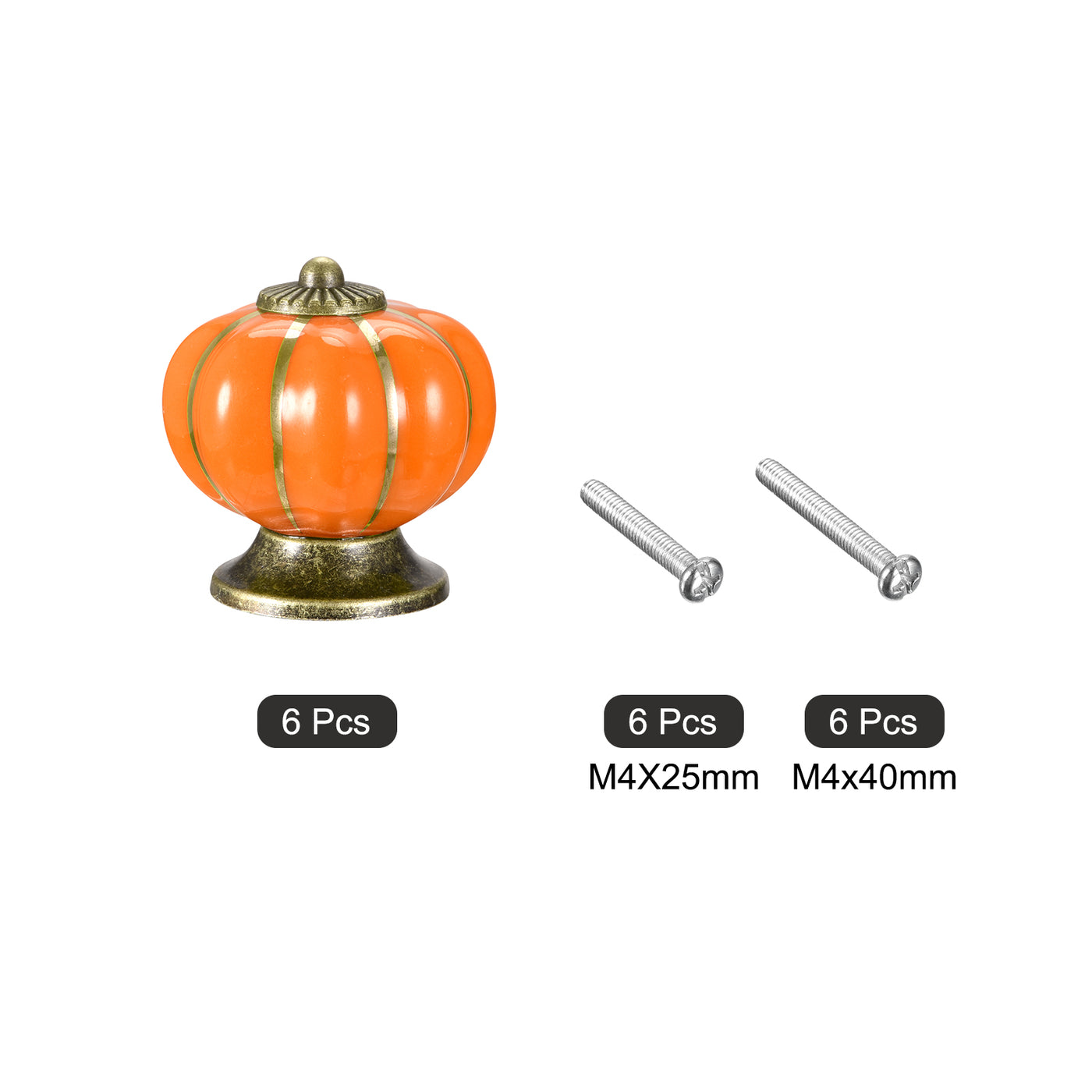 uxcell Uxcell 40x40mm Pumpkin Shape Vintage Ceramic Drawer Knobs for Dresser Orange 6Pcs