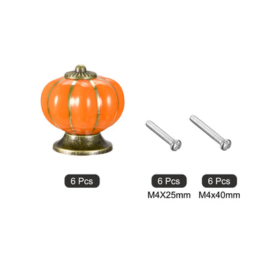 Harfington Uxcell 40x40mm Pumpkin Shape Vintage Ceramic Drawer Knobs for Dresser Orange 6Pcs