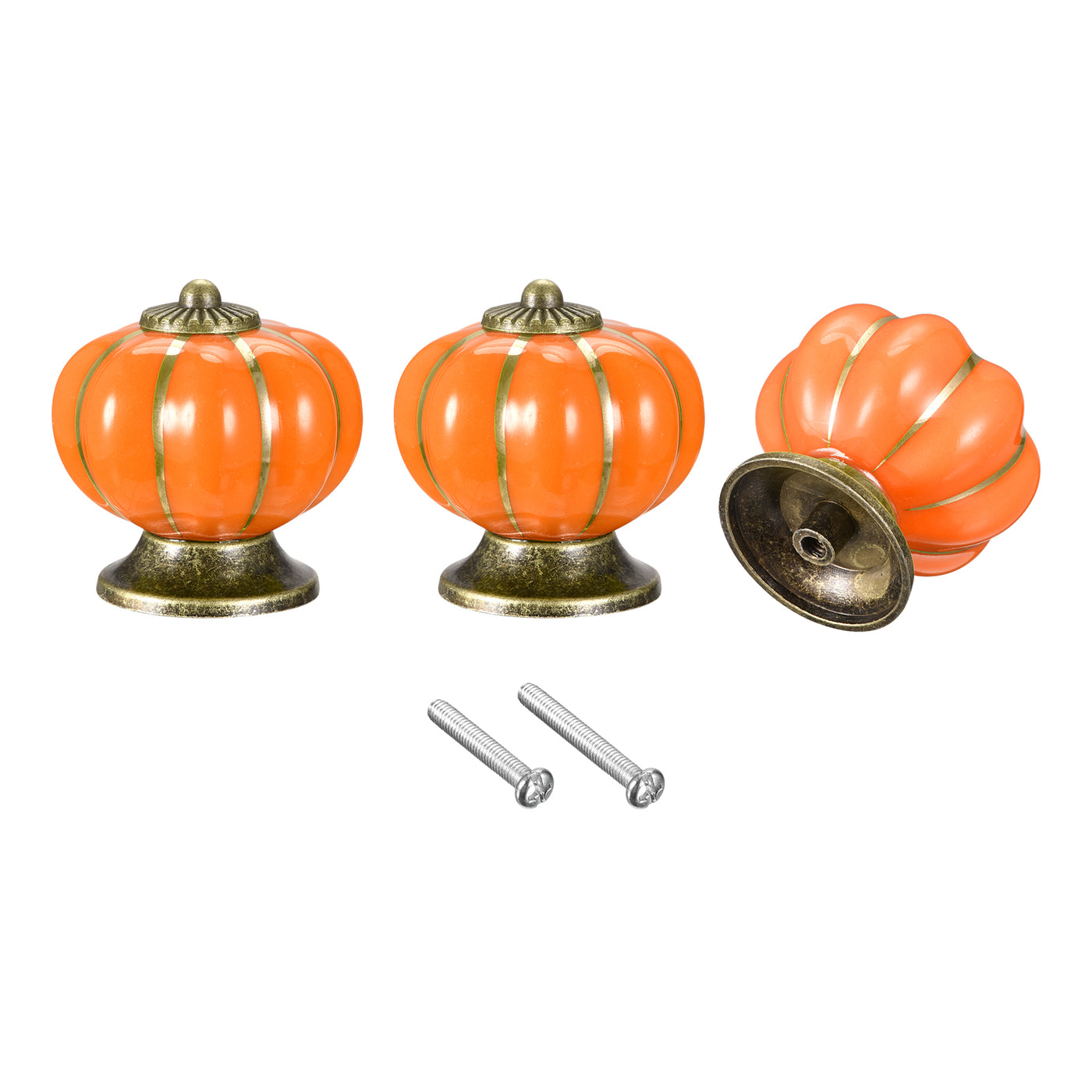 uxcell Uxcell 40x40mm Pumpkin Shape Vintage Ceramic Drawer Knobs for Dresser Orange 6Pcs