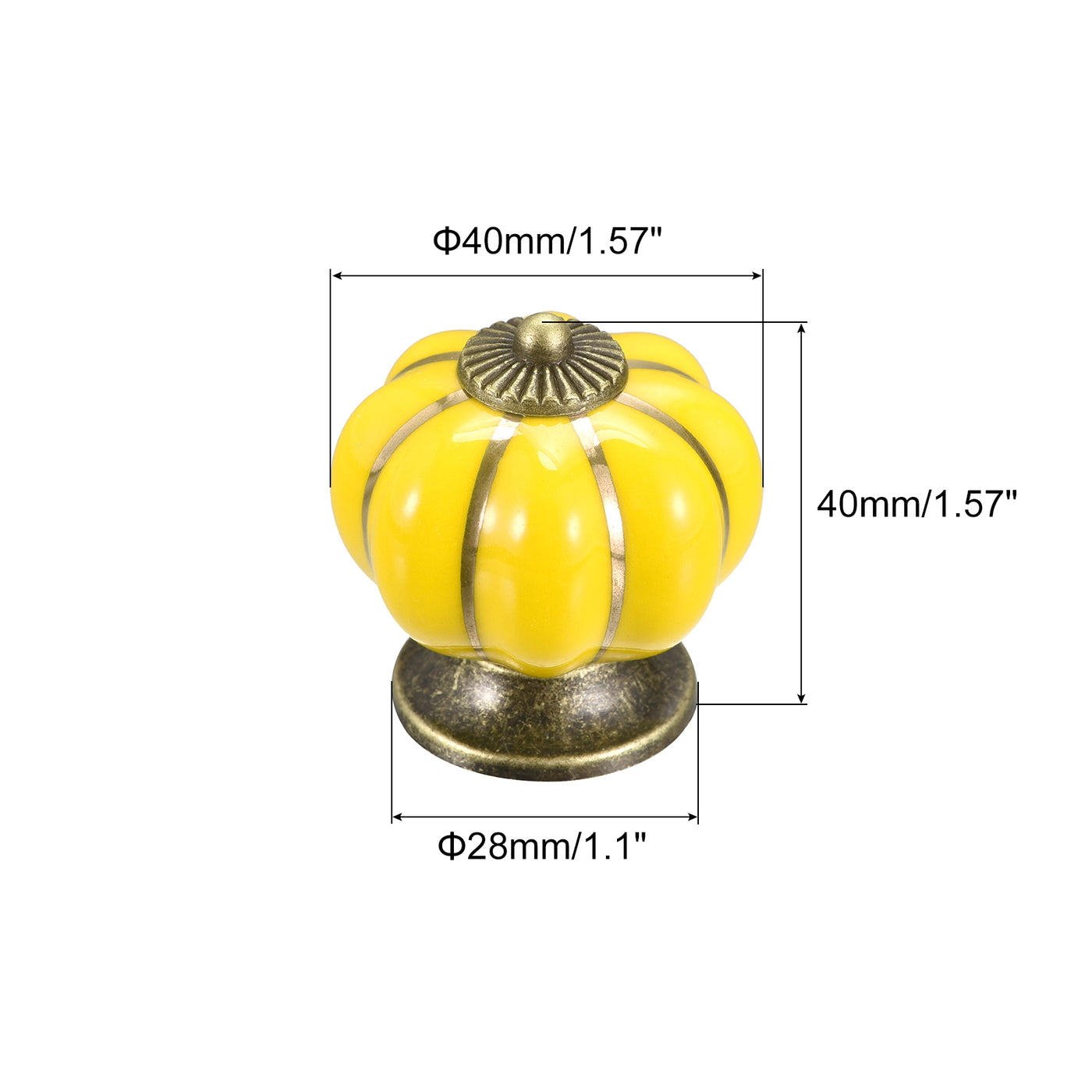 uxcell Uxcell 40x40mm Pumpkin Shape Vintage Ceramic Drawer Knobs for Dresser Yellow 2Pcs