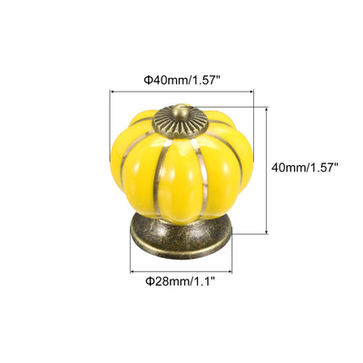 Harfington Uxcell 40x40mm Pumpkin Shape Vintage Ceramic Drawer Knobs for Dresser Yellow 2Pcs