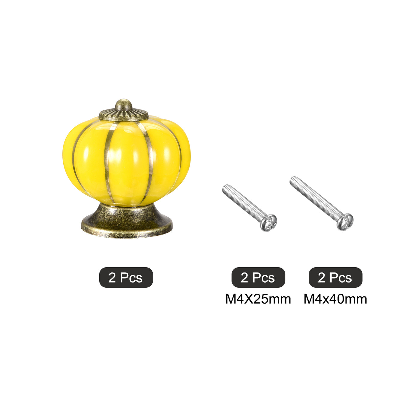 uxcell Uxcell 40x40mm Pumpkin Shape Vintage Ceramic Drawer Knobs for Dresser Yellow 2Pcs