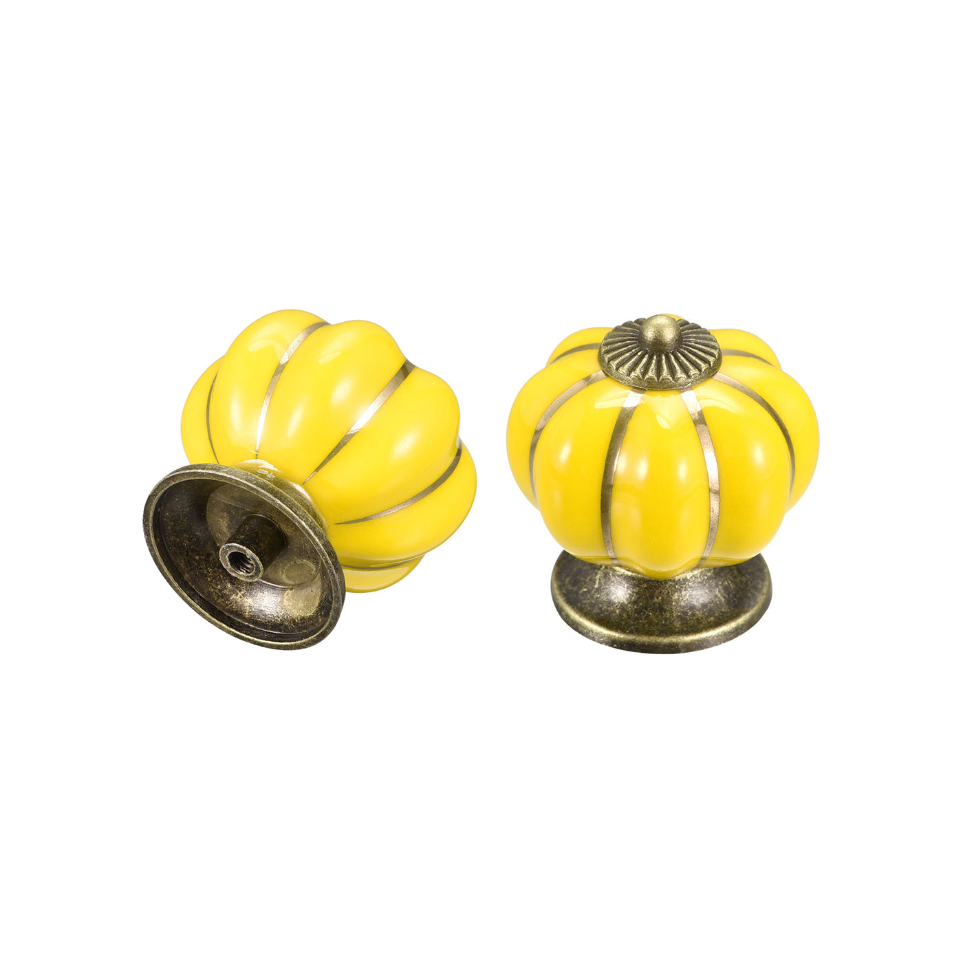 uxcell Uxcell 40x40mm Pumpkin Shape Vintage Ceramic Drawer Knobs for Dresser Yellow 2Pcs