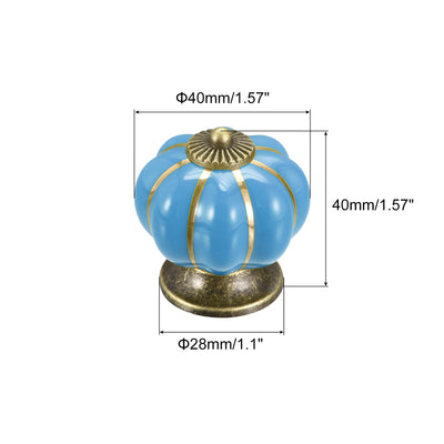 Harfington Uxcell 40x40mm Pumpkin Shape Vintage Ceramic Drawer Knobs for Dresser Blue 6Pcs