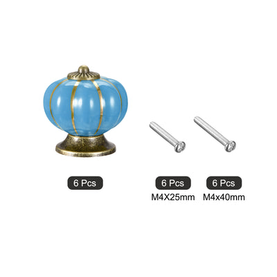 Harfington Uxcell 40x40mm Pumpkin Shape Vintage Ceramic Drawer Knobs for Dresser Blue 6Pcs