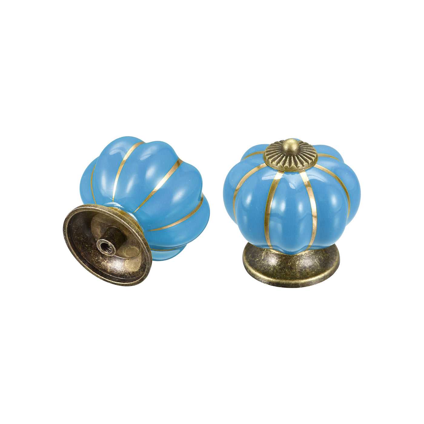 uxcell Uxcell 40x40mm Pumpkin Shape Vintage Ceramic Drawer Knobs for Dresser Blue 6Pcs