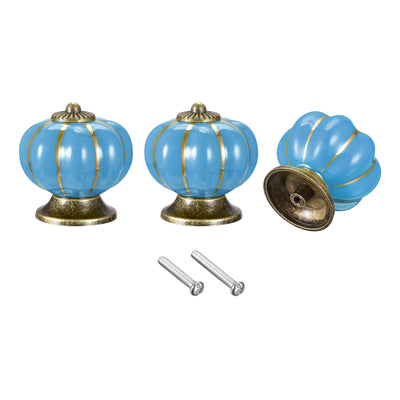 uxcell Uxcell 40x40mm Pumpkin Shape Vintage Ceramic Drawer Knobs for Dresser Blue 6Pcs