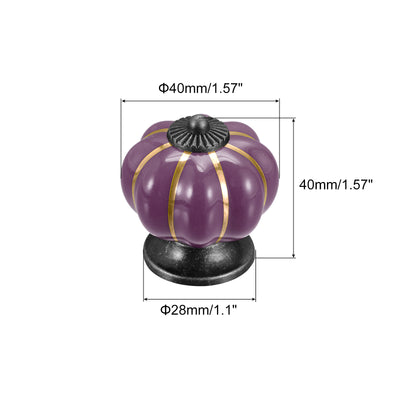 Harfington Uxcell 40x40mm Pumpkin Shape Vintage Ceramic Drawer Knobs for Dresser Purple 4Pcs