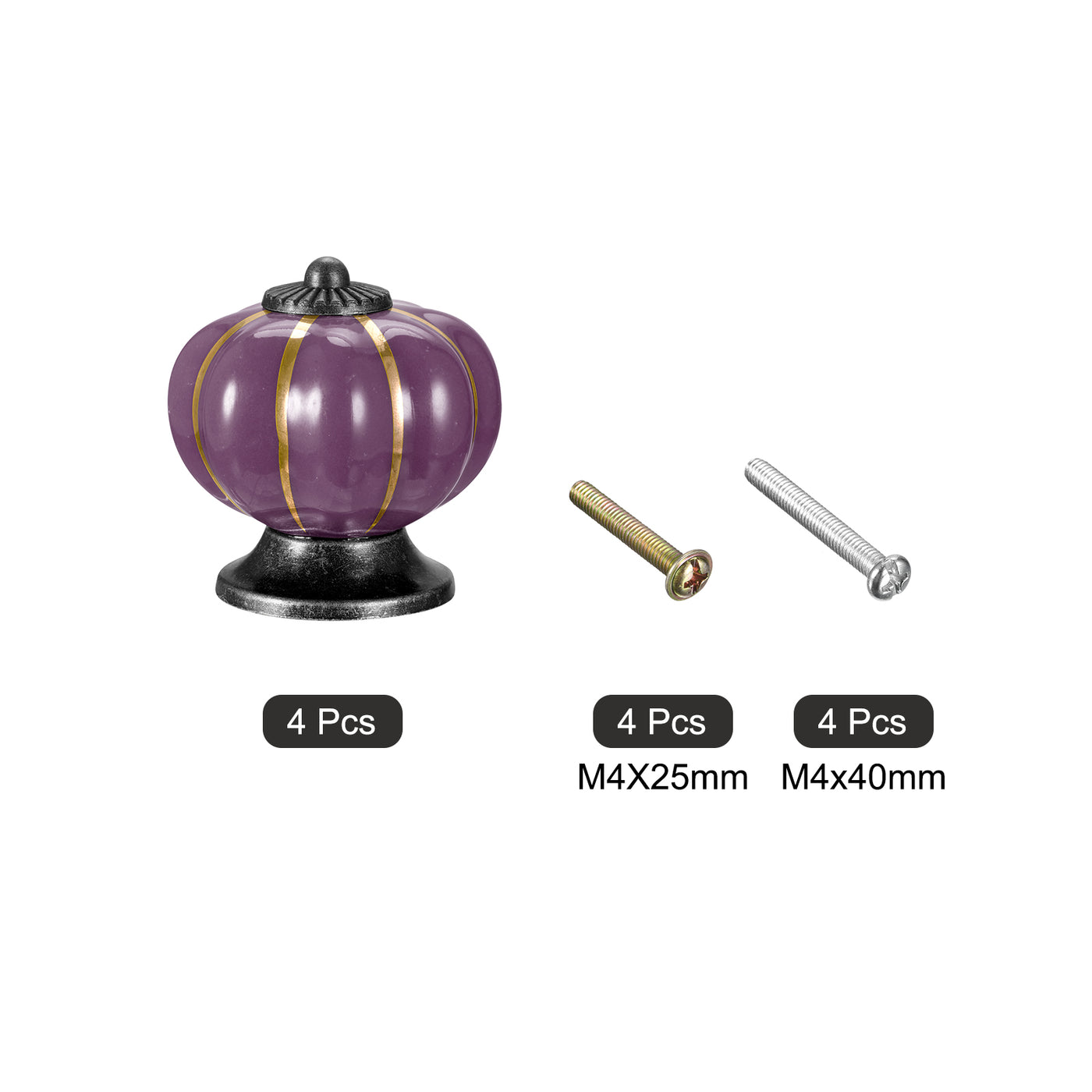 uxcell Uxcell 40x40mm Pumpkin Shape Vintage Ceramic Drawer Knobs for Dresser Purple 4Pcs