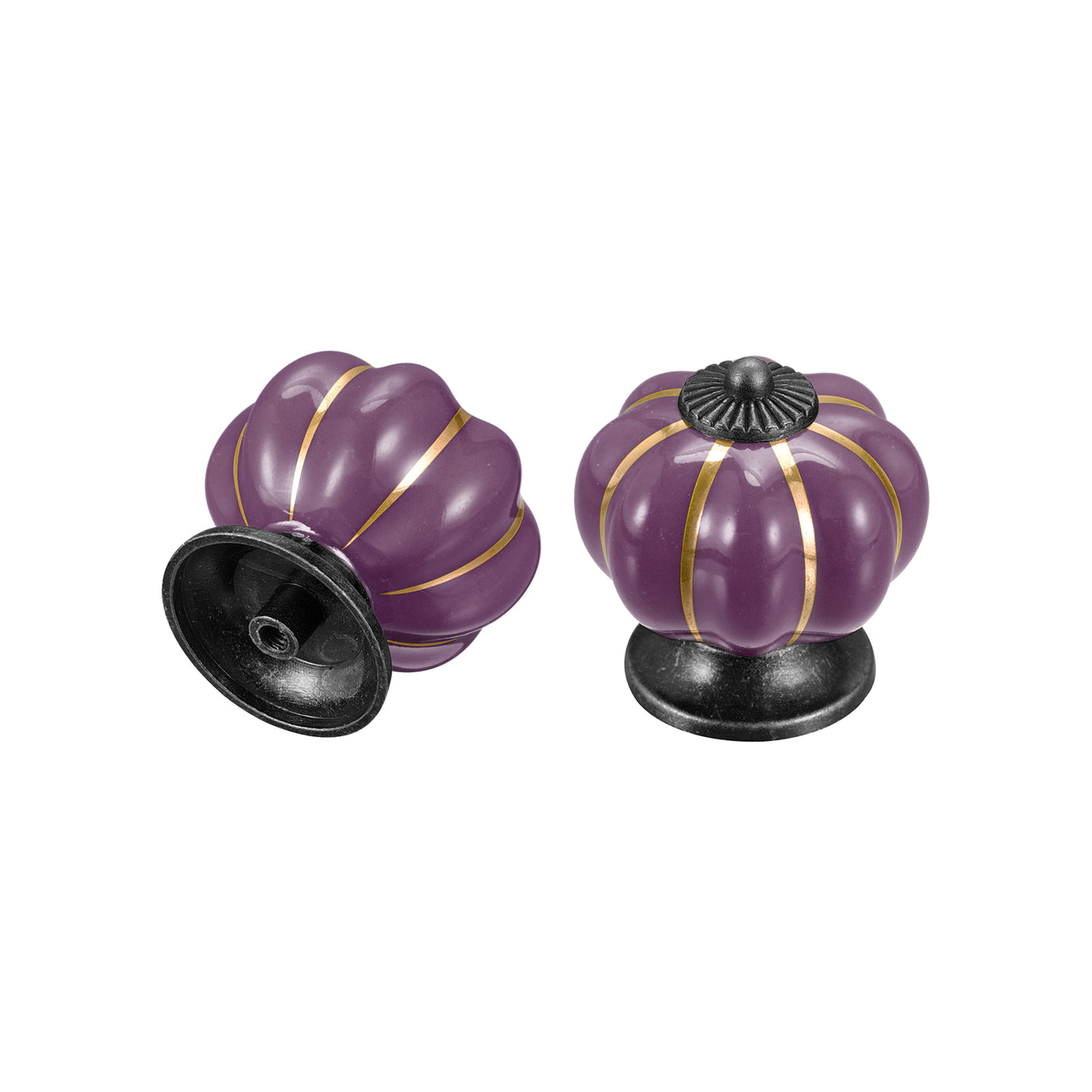 uxcell Uxcell 40x40mm Pumpkin Shape Vintage Ceramic Drawer Knobs for Dresser Purple 4Pcs