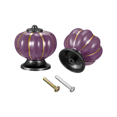 uxcell Uxcell 40x40mm Pumpkin Shape Vintage Ceramic Drawer Knobs for Dresser Purple 4Pcs